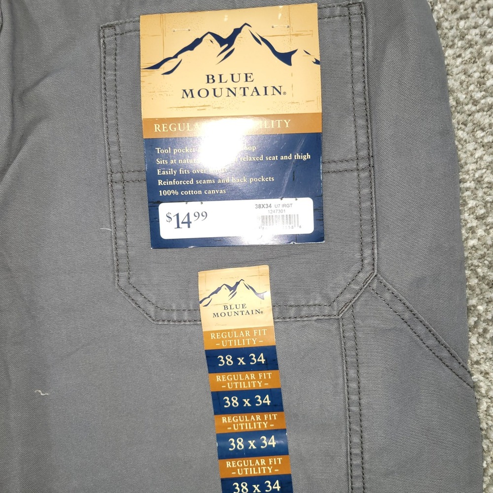 (2) Pair Blue Mountain Mens Gray Cotton Canvas Regular Fit Work Pants 38x34 NEW - Picture 8 of 10